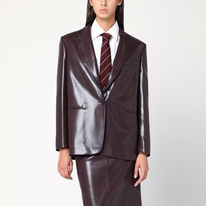 The Andamane Women's Bordeaux Faux Leather Single-Breasted Jacket